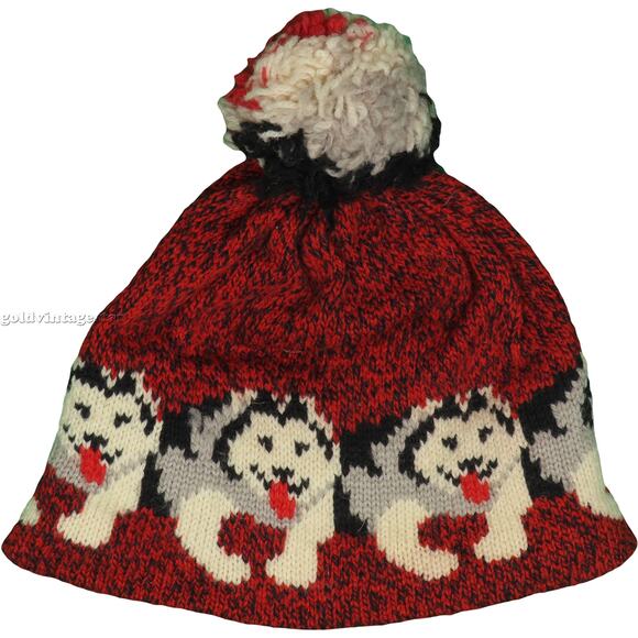 Vintage L.L. Bean Husky Beanie Knit Winter Cap Pom Pom - Picture 2 of 6